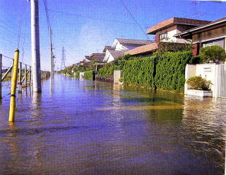 台風の影響で浸水被害の写真