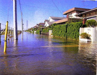 台風の影響で浸水被害の写真
