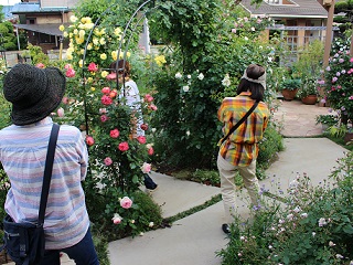 写真：丹精込めて手入れされた庭を見学する来場者
