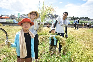 写真：稲刈りに参加した井上さんご家族