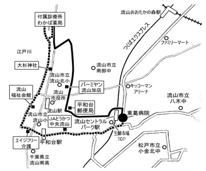 東葛病院平和台コースルート図