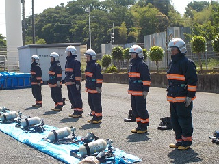 写真：査閲を受ける隊員たち