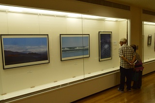 写真：後藤さんの作品を眺める来館者