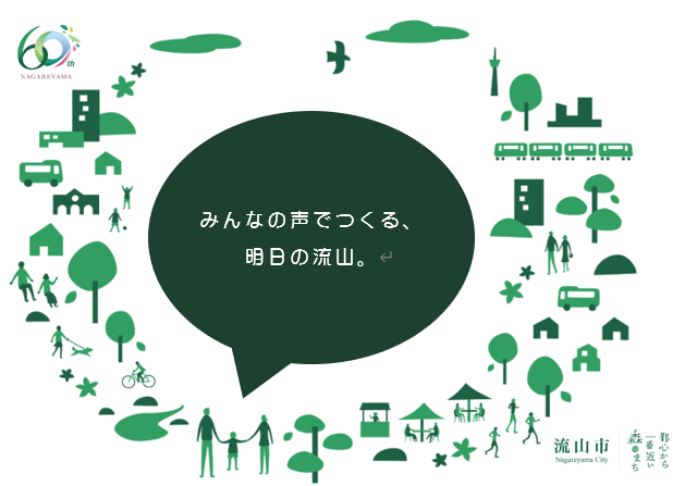 タウンミーティングロゴ「みんなで語ろう、明日の流山。」
