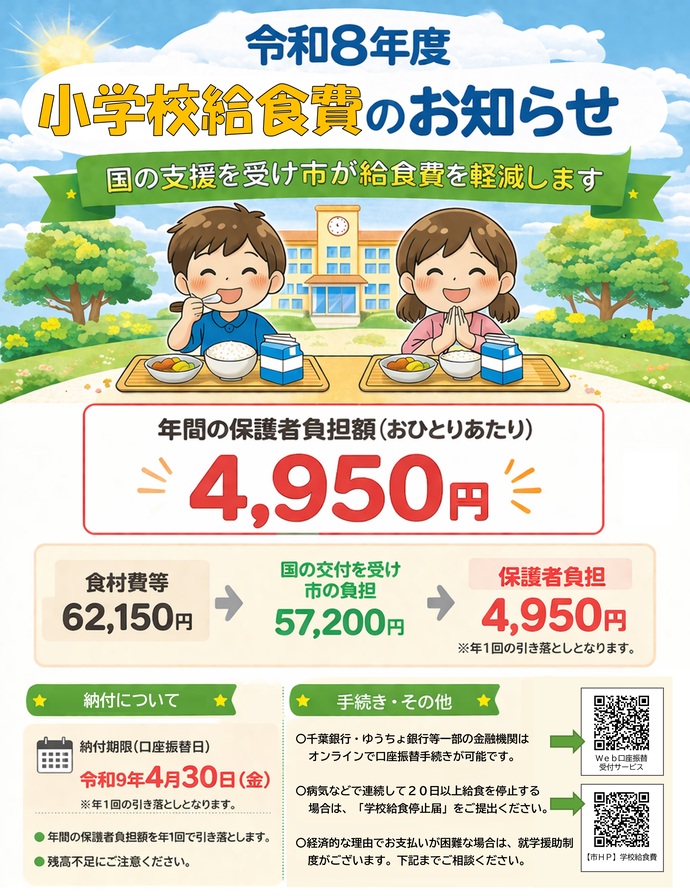 令和8年度小学校給食費のお知らせ