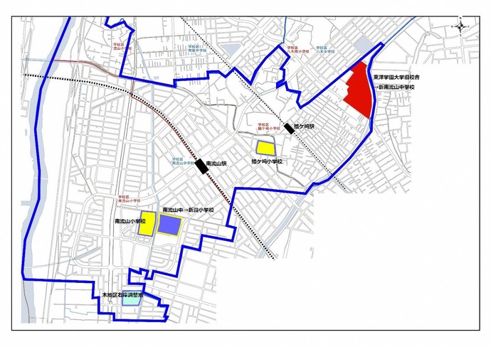 南流山地区小・中学校の整備区域の図面