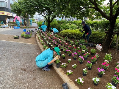 流山おおたかの森駅前広場で植栽活動が行われました