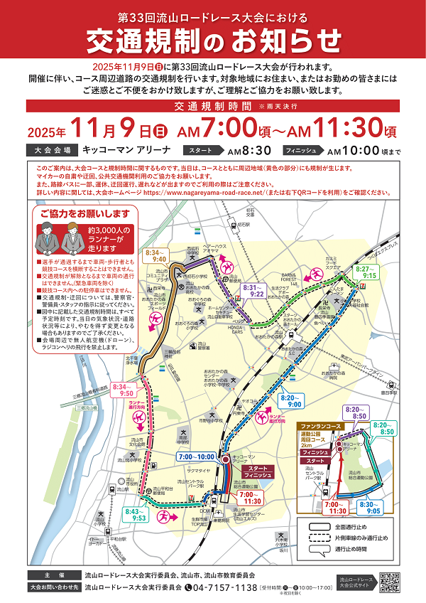 第33回流山ロードレース大会における交通規制のお知らせ
