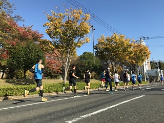 紅葉の中を走るランナー