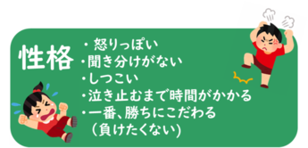 性格 ・怒りっぽい ・聞き分けがない ・こだわりが強い　など