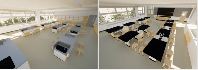 改修後の特別教室のイメージ図（左が家庭科室、右が理科室）