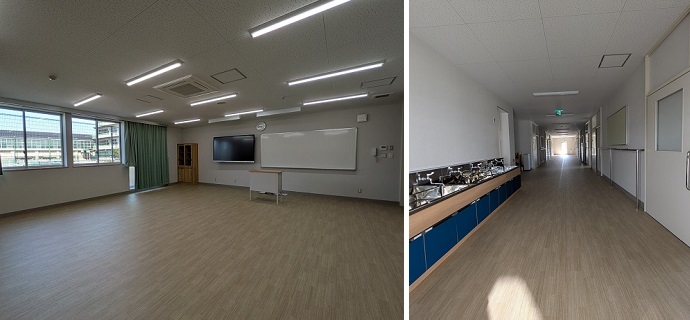 完成した内部の様子　教室と廊下