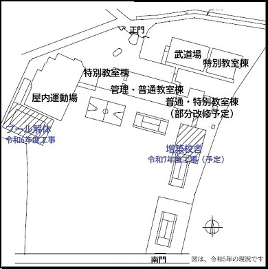 年次計画では、令和6年度はプール解体しました。令和7年度は校舎増築等を実施しました。