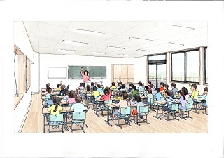 おおぐろの森小学校増築校舎の教室を後ろから見たイメージ
