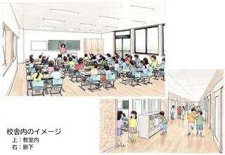児童が校舎利用している様子のイラスト
