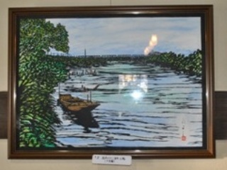 切り絵「江戸川に浮かぶ船」