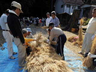 大量の藁を使って