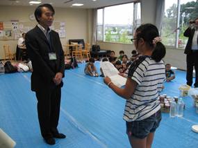 後田教育長が能登の子どもたちを歓迎