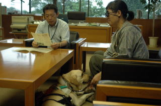 市長室を訪れた盲導犬ホーリー